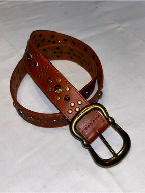 Michael Kors Belt Tiger Eye stones Studded Belt Brown Leather SZ M